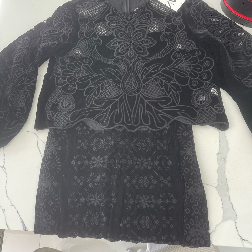 Zara Black Embroidered  2 piece Velvet Couture Set  Vibes — French Exclusive NWT
